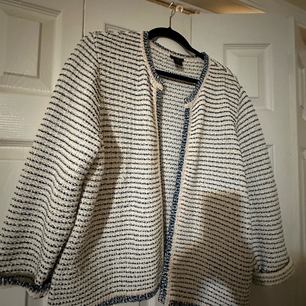 Ann Taylor Striped White and navy Cardigan